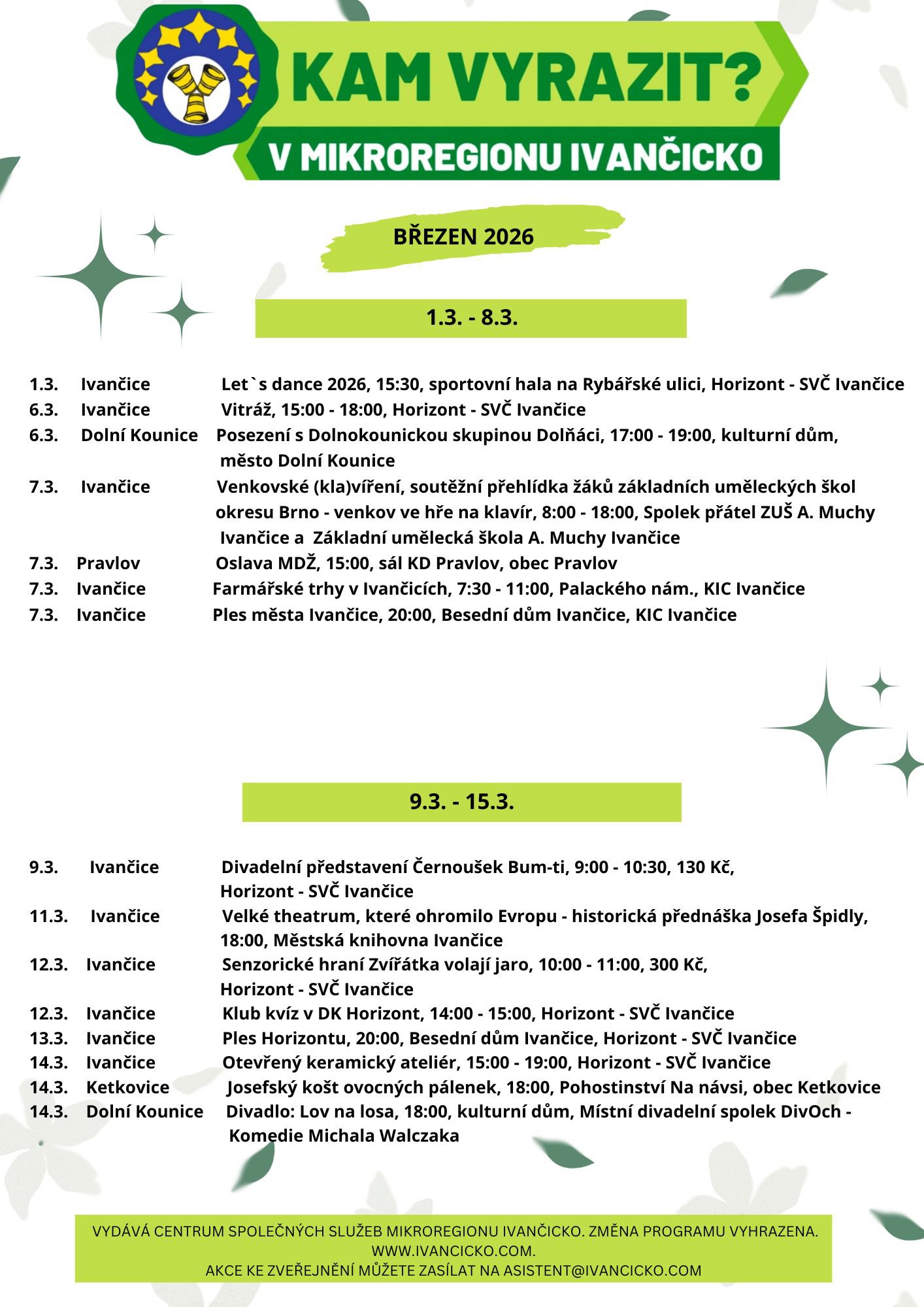 Přehled akcí v březnu